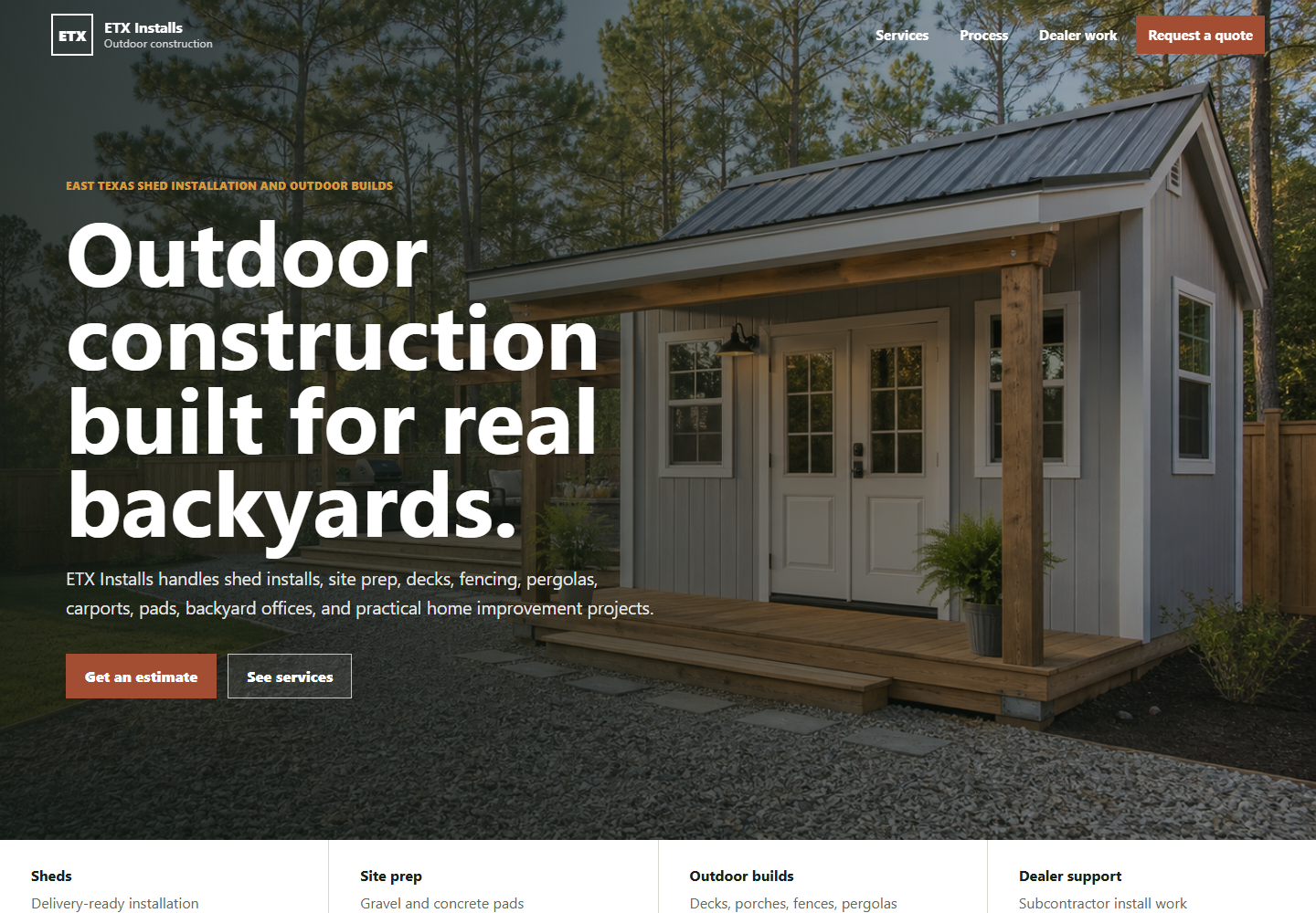 East Texas Sheds website screenshot